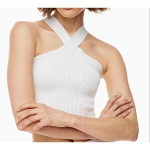 Aritzia Babaton Sculpt Knit Criss Cross White Tank Top Cropped Sz Small